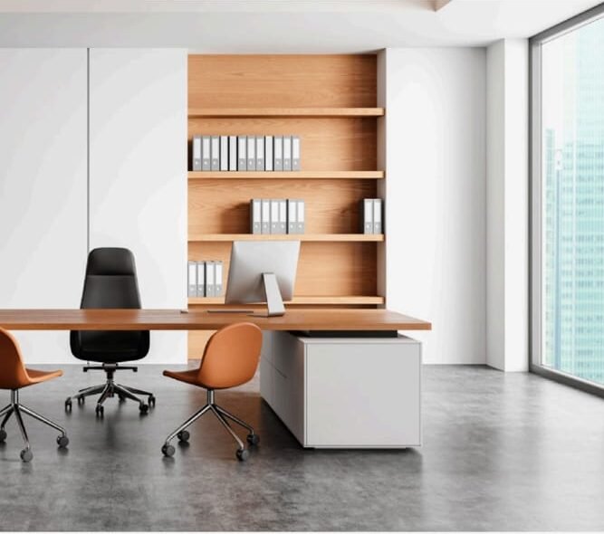 Modern office room with desk and chairb-