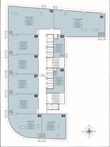 Architectural floor plan for 8th to 20th floors of a commercial office tower.